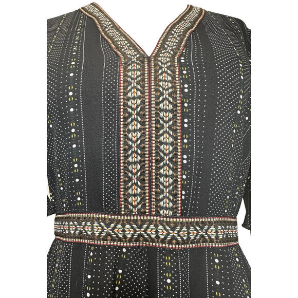 Molly Bracken Womans XS Midi A LineDress Short Sleeve Woven Peasant V Neck Black - Picture 6 of 9